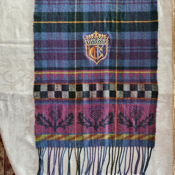 Mackenzie-Childs Vintage Embroidered Crest Blue Plaid Thistle Motif Table Runner - Picture 3 of 3
